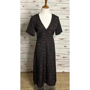 Nasty Gal romantic black/red polka dot V-neck short sleeve midi dress Size 8